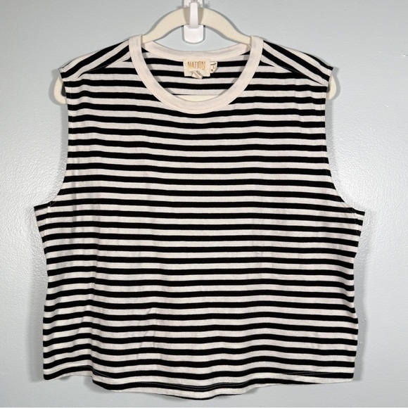 Nation LTD Collins Crewneck Muscle Tank Womens L City Stripe Black Cream - Picture 2 of 6